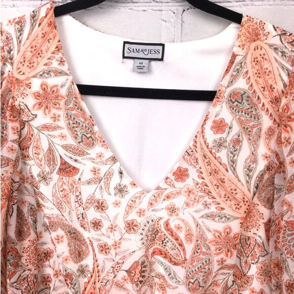 Sam and Jess Paisley Cottagecore Smocked Peplum V-neck Balloon Sleeve Blouse M - Picture 2 of 10